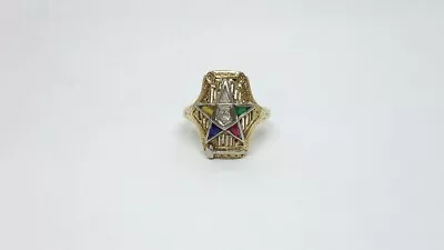 Antique 10k Yellow Gold Masonic Eastern Star Diamond Gem Ladies Filigree Ring • $360