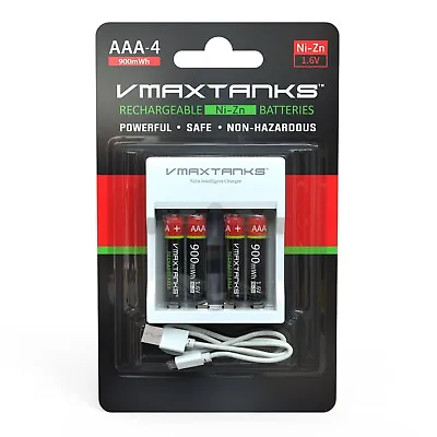 AAA-4 VMAX Hi Drain Rechargeable 4 AAA NiZn Batteries With Charger And Free Case • $17.93