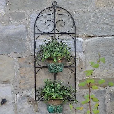 Garden Scroll Metal Double Plant Pot Holder - Wall Mounted Brown Distressed • £23.99