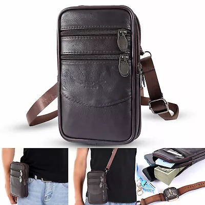 Leather Men Cell Phone Loop Belt Bag Waist Holster Pack Shoulder Pouch Crossbody • $11.98