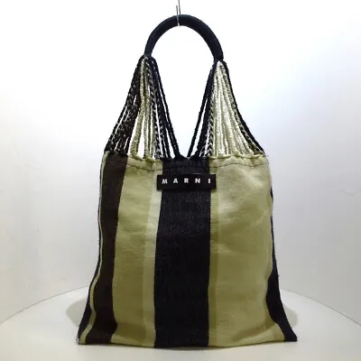 Auth MARNI - Navy Beige Brown Wool Tote Bag • $124