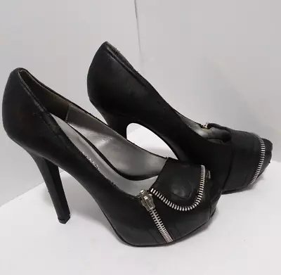 Charlotte Russe Stiletto 6 Inch Heels Womens  6 Black Open Toe Zipper • $17.98