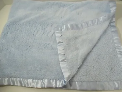 Nursery Rhyme Solid Light Blue Plush Baby Blanket Satin Trim 30x40 Fuzzy Backing • $19.99