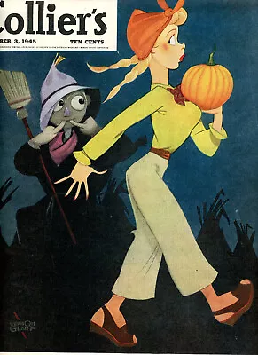 1945 Original Halloween Color Cover. Scarecrow & Woman W/Pumpkin. Vernon Grant • $9.99