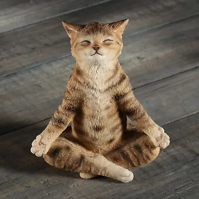 3 3/8 Inch Brown Tabby Yoga Cat Lotus Pose Resin Animal Miniature Figurine • $18