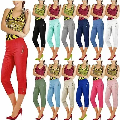 Women's New Cherry Berry Soft Cotton Stretch Capri Cropped Trousers Pants  • £11.74