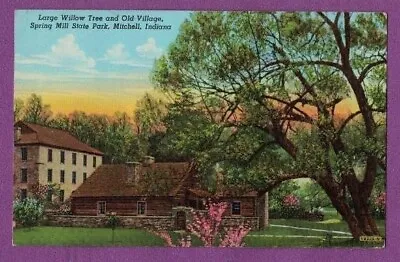 Mitchell Indiana Vtg Pc Large Willow Tree And Old Village Spring Mill State Park • $1.89