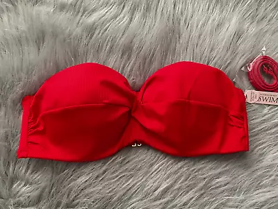 Victorias Secret Red Rib Twist Front Knockout Strapless Bandeau Bikini Top 38C • $19.99