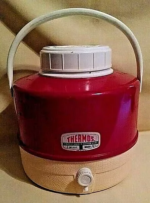 Thermos Picnic Jug Vintage Red Metal White Plastic Deluxe Model 1 Gallon Spout* • $21