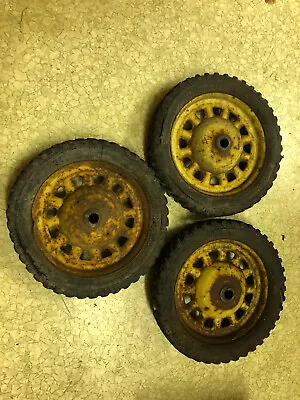  3 Used Old Hamilton Steel Products Toy Wagon Wheels 10  Diameter Greyhound • $70