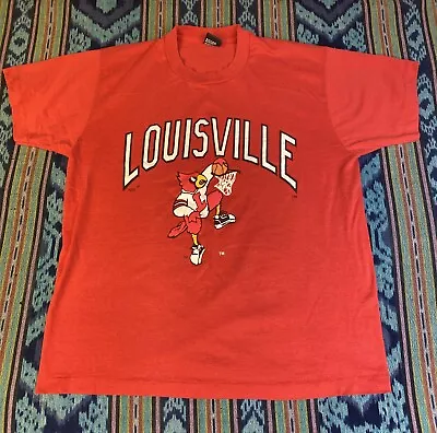 Vintage Louisville Cardinals NCAA Basketball Single Stitch T Shirt XL 1988 80s • $34.99