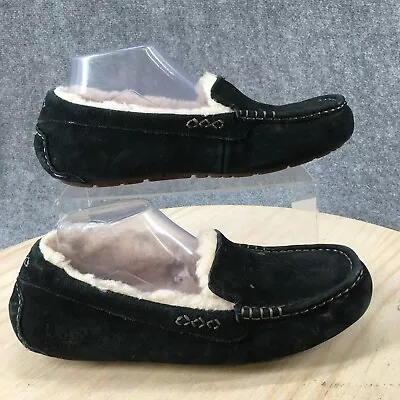 UGG Slippers Womens 10 Ansley Moccasins Black Leather Comfort Sheepskin Moc Toe • $31.99