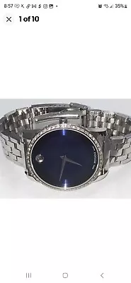 Mens Movado Museum Blue Dial Stainless Steel Diamond Watch • $300