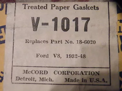 NOS McCord Differential Gasket Ford V8 1932-1948 18-6020 V-1017 • $16.39