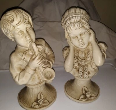 $14.99 • Buy Kendrick Statues Boy With Saxophone Girl Covering Ears 1971 Universal 9.5  White