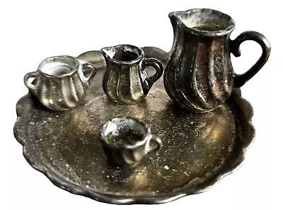 VTG Miniature Dollhouse Tea Set Swirled Silver Plated Or Pewter Serving Tray Lot • $25.73