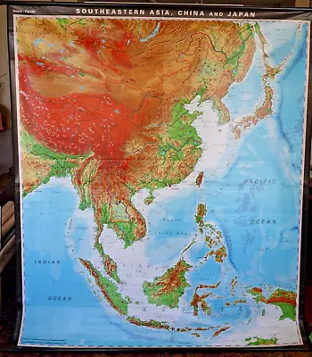 Southeast Asia China & Japan - Huge Vintage Pull Down School Map - 2000 • $185