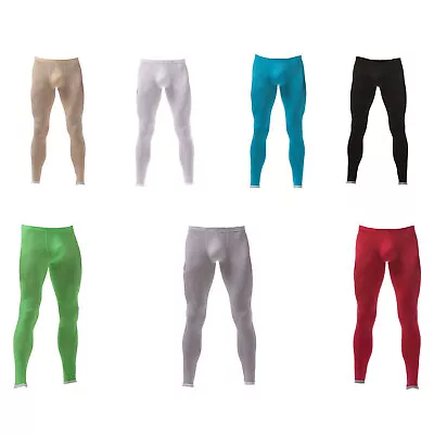 $10.44 • Buy Men's Leggings Ice Silk Transparent Long Thermal Pants Bulge Pouch Underwear