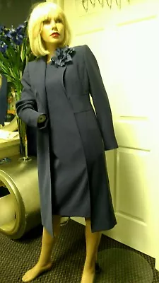 £121.68 • Buy Anne Klein 2 Piece Dress And Coat Set Navy Sheath Size S