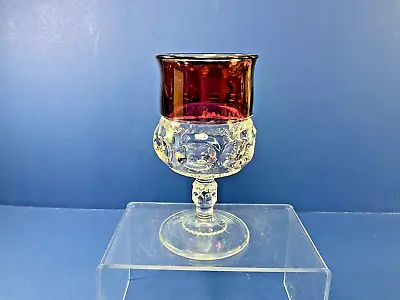 Vintage Kings Crown Thumbprint Ruby Flash 8 Oz. Glass Goblet 5.75  Tall • $4.49