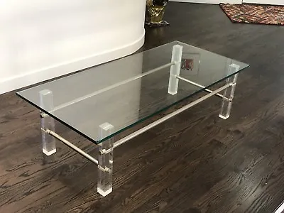 Mid Century Lucite & Metal Frame  Rectanglular Glass Coffee Table • $359.99
