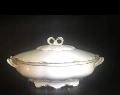 Antique Habsburg China MZ Austria Porcelain With Lid Soup Tureen White W Gold • $89