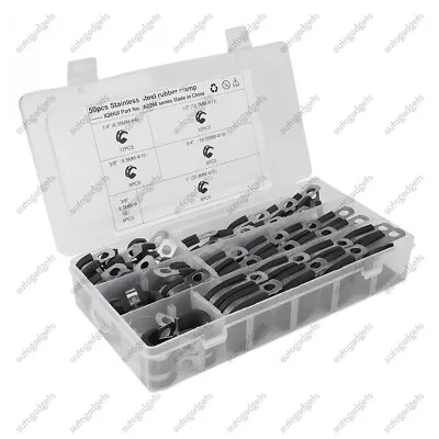 50PCS Rubber Cushion Insulated Clamp Stainless Steel Cable Clamps Assortment Set • $23.99