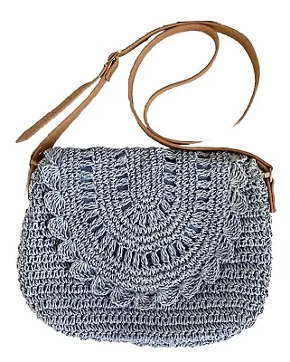 Blue Crochet Bag Crossbody Bag Made Of  Paper Tan Handle Mantaray Debenhams • £8.99