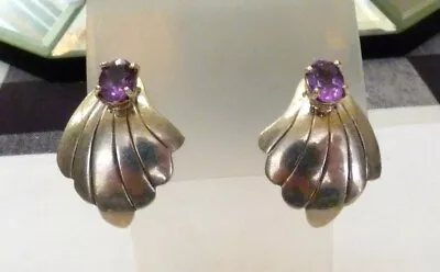 Southwestern Vintage Navajo Sterling Silver 2.5cttw Amethyst Shell Fan Earrings • $35