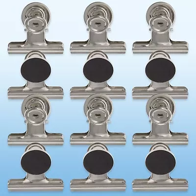 Magnetic Bulldog Clips 12 PACK Fridge Magnet Whiteboard Memo Note Paper Holder • £11.98