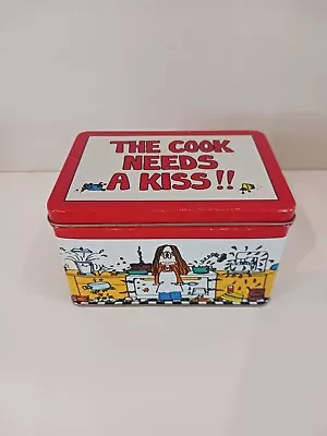 Vintage Cathy Guisewhite  The Cook Needs A Kiss  Tin Recipe Box W/Hinged Lid • $15