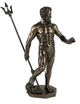 Poseidon God Of Sea W Trident Greek Mythology Nude Male Statue Bronze Color • $56.70