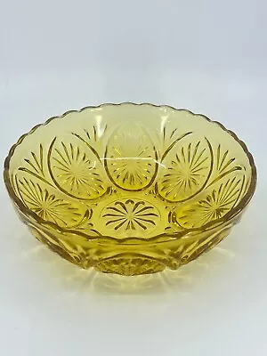 Vintage Mid Century Starburst Serving Bowl Anchor Hocking Glass Honey Gold Amber • $14