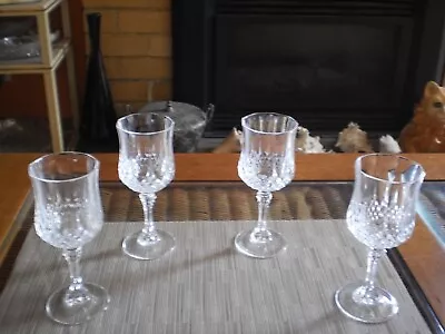 4 X VINTAGE FRENCH LONGCHAMP (CLEAR) BY CRISTAL D'ARQUES -DURAND WINE GLASSES #1 • $40