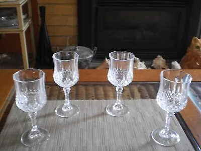 4 X VINTAGE FRENCH LONGCHAMP (CLEAR) BY CRISTAL D'ARQUES -DURAND WINE GLASSES • $30