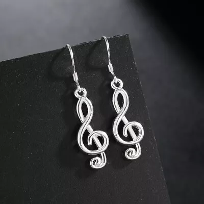 Classic 925 Sterling Silver Charms Music Note Earrings For Woman Fashion Jewelry • $1.89