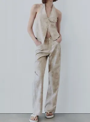 Sold Out £35.99 Bnwt Zara Print Linen Cotton Ladies Pocket Pant Trousers S 10 12 • $22.37