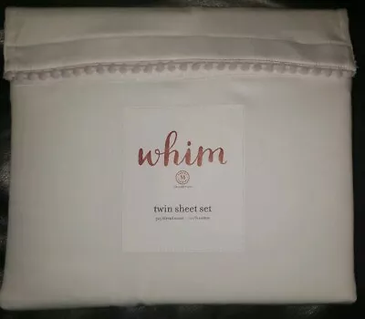 Whim By Martha Stewart Twin Pom Pom Hem Sheet Set 3 Piece White/Pink 100% Cotton • $39.99