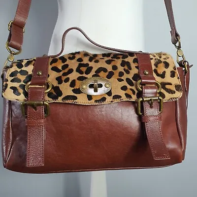 EDINA RONAY Messenger Bag Leather Leopard Pony Skin Crossbody Satchel Hand Bag • £49.99