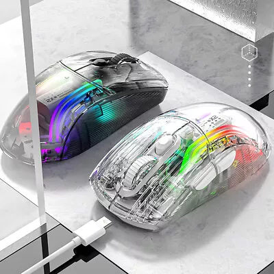 Wired Wireless Transparent Game Mouse RGB Light Adjustable Mouse For Home Office • £20.27