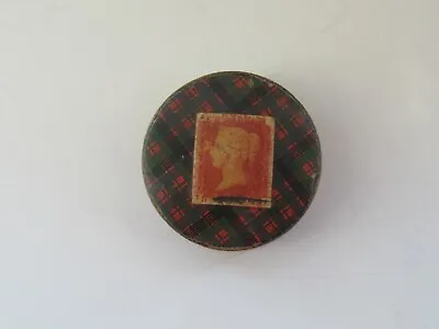 VICTORIAN CIRCULAR TARTANWARE STAMP BOX -  'McDONALD' TARTAN - CIRCA 1840 (418) • £45