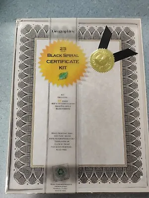 Geographics Award/Certificate Kit Black Spiral Gold Foil Seal Black Ribbon  • £17.37