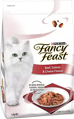 New FANCY FEAST Adult Beef Salmon & Cheese Flavour Dry Cat Food 1.4kg • $21.99
