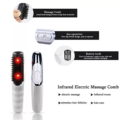 Electric Infrared Laser Hair Growth Head Scalp Vibrating Massager Comb Brush UK • £10.88