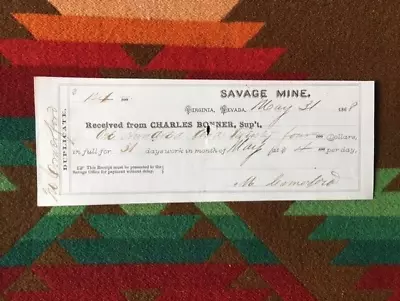 Savage Mining Company- Nevada- Silver- Miners Pay- 1868-1877- Virginia City • $15