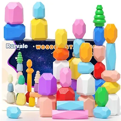 40PCS Wooden Stacking Rocks Toys Montessori Toys For 1 2 3 Year Old Stacking T • $13.48