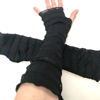 Black Mummy Gloves Bandage Ruffle Arm Warmers Goth Bride Costume Elbow Length OS • $28