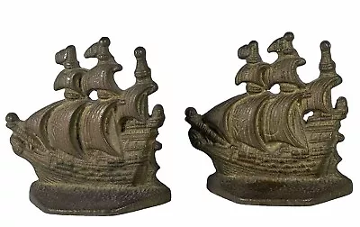 Vintage MCM Nautical Cast Metal Sail Boat Ship Bookends • $25.47