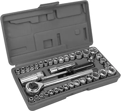 40 Pc SAE/METRIC 1/4  & 3/8  DR. Socket Set Ratchet Wrench With Case Hand Tools  • $16.99
