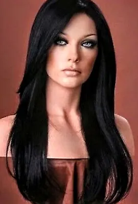 🌈Human Hair Blend Fashion Women's Long Natural Brown Straight Full Wig 24 Inch • $19.91